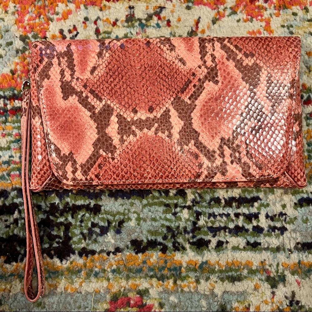 Donald J Pliner Pink Snakeskin Clutch